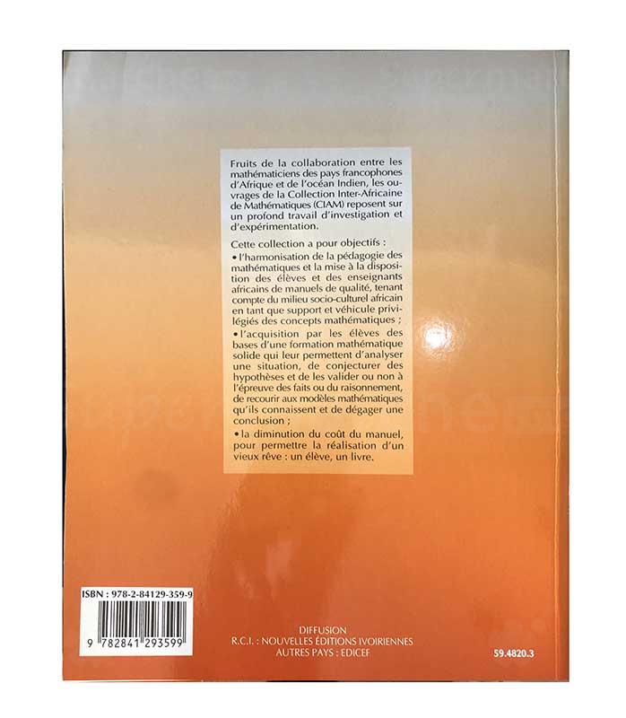 Mathématiques 1ère SM | Version française | Edition EDICEF | Relié 320 pages back