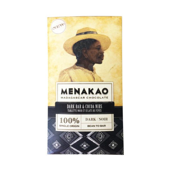 Chocolat Dark Bar; Cocoa Nibs Menakao™ 75g Noir à 100%  Table
