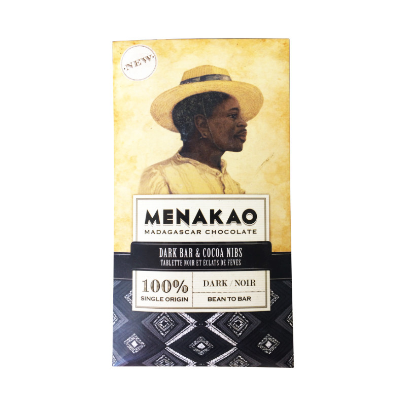Chocolat Dark Bar; Cocoa Nibs Menakao™ 75g Noir à 100%  Table