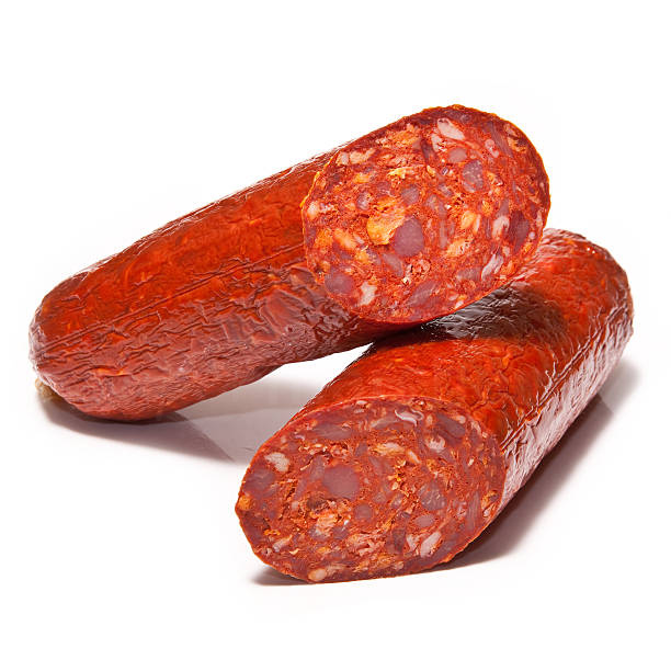 Large Chorizo sausage  isolated on a white studio background.