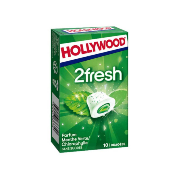 Chewing-Gum 2 Fresh Sans Sucre Menthe verte chlorophyllr Hollywood 10pièces